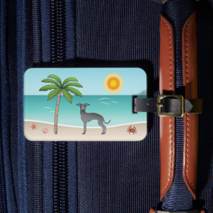 Blue Italian Greyhound At Tropical Summer Beach Luggage Tag