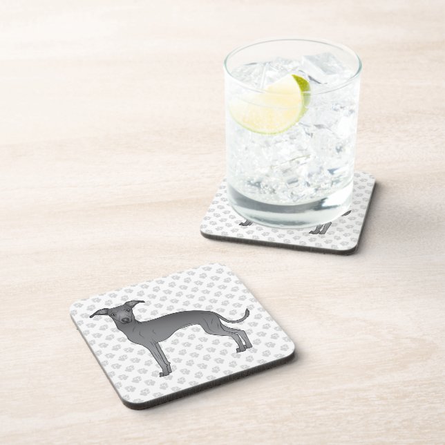 Blue Italian Greyhound Cute Cartoon Dog With Paws Coaster (Right Side)