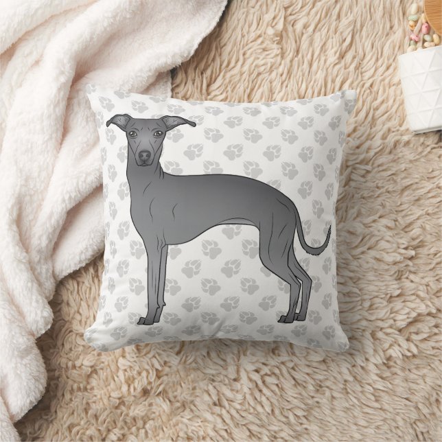 Blue Italian Greyhound Cute Cartoon Dog With Paws Cushion (Blanket)