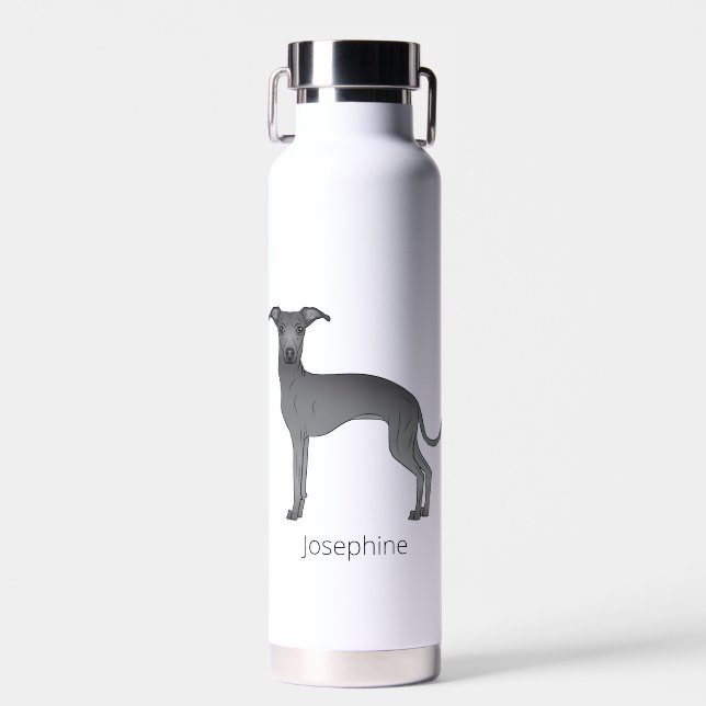 Blue Italian Greyhound Cute Dog With Custom Name Water Bottle (Front)