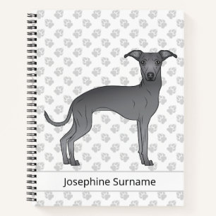 Blue Italian Greyhound Cute Dog With Custom Text Notebook
