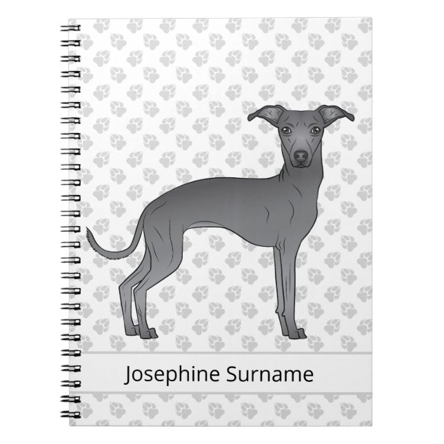 Blue Italian Greyhound Dog With Custom Text Notebook (Front)