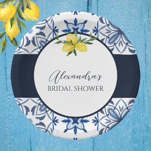 Blue Italian Lemon Bridal Shower Paper Plate