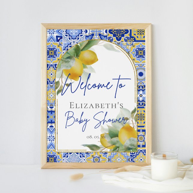 Blue Italian Tiles Arch Citrus Lemons Welcome Poster (Creator Uploaded)