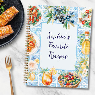 Blue Italian Tiles Mediterranean Food Recipe Book