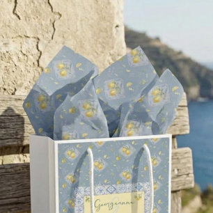 Blue Italian Watercolor Botanical Lemon Pattern Tissue Paper