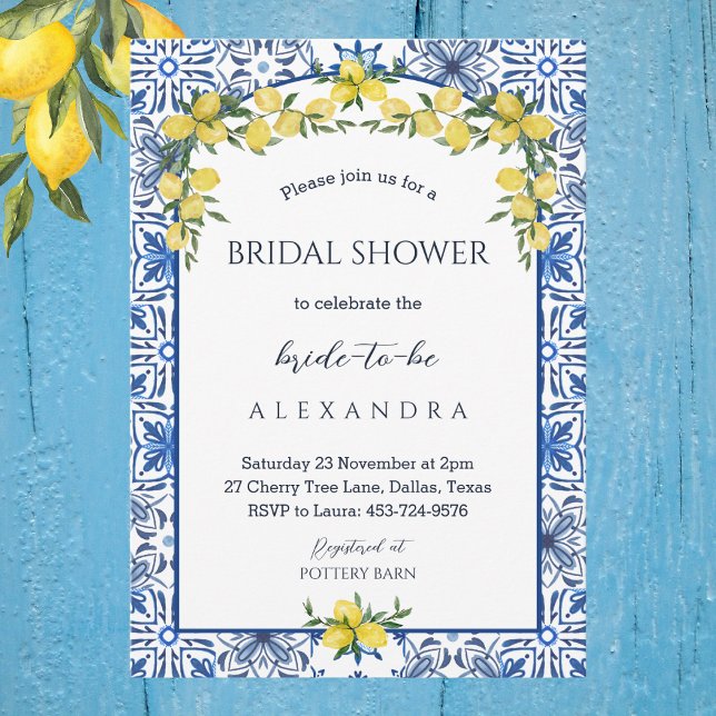 Blue Italian Yellow Lemon Bridal Shower Invitation (Creator Uploaded)