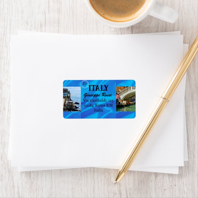 Blue Italy Trendy Modern Nature Rome Address Label (Insitu)