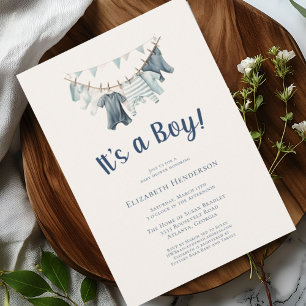 Blue It's a Boy Clothesline Baby Shower Invitation