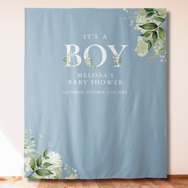 Blue Its A Boy Foliage Baby Shower Photo Prop Tapestry (Creator Uploaded)