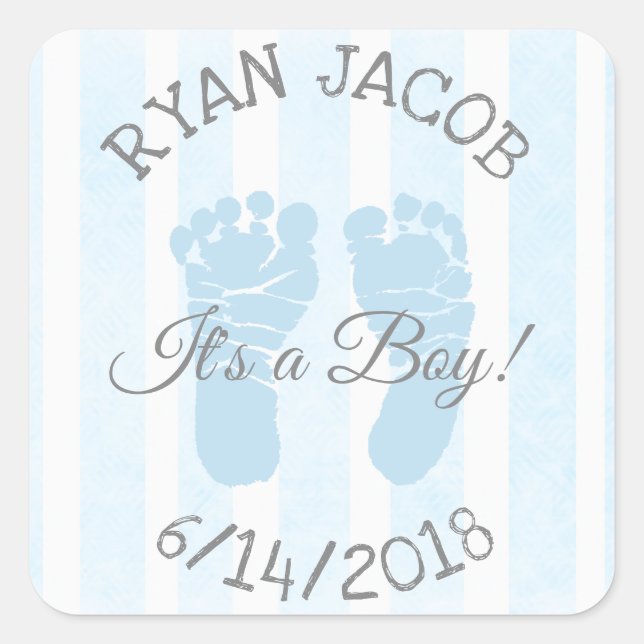 Blue Its a Boy Footprints Baby Shower Stickers (Front)
