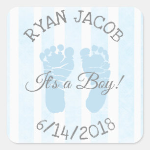 Blue Its a Boy Footprints Baby Shower Stickers
