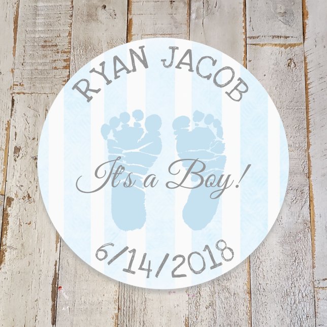 Blue Its a Boy Footprints Baby Shower Stickers (Creator Uploaded)
