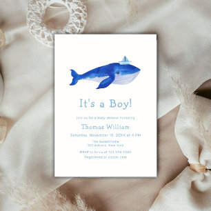 Blue It's A Boy Under The Sea Whale Baby Shower   Invitation