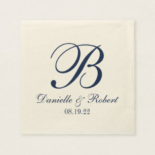 Blue  Ivory Custom Wedding Monogram Paper Napkin