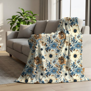 Blue Ivory Floral Dusty Blue Elegant Wedding Gift Sherpa Blanket