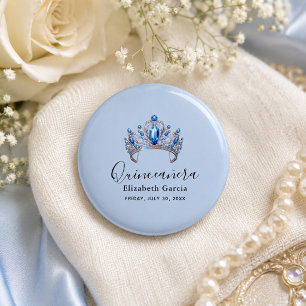 Blue & Ivory Floral Quinceañera 3 Cm Round Badge