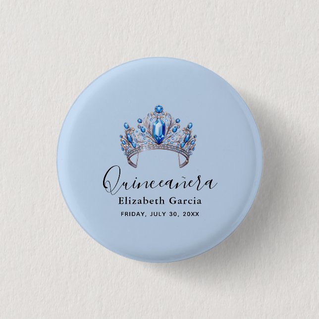 Blue & Ivory Floral Quinceañera 3 Cm Round Badge (Front)
