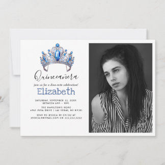 Blue & Ivory Floral Quinceañera Birthday Party Invitation