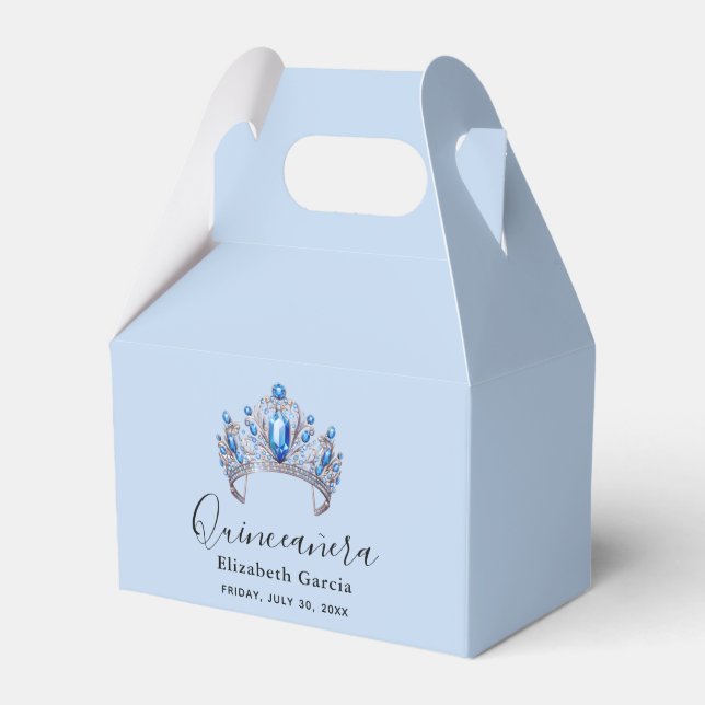Blue & Ivory Floral Quinceañera Favour Box (Front Side)