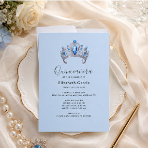 Blue & Ivory Floral Quinceañera Invitation