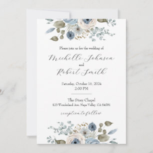 Blue & Ivory Floral Wedding Invitation