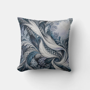 Blue Ivory Flowing Feather Tapestry Cushion