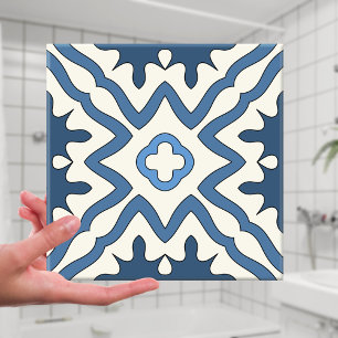 Blue Ivory Greek Inspired Geometric Tile