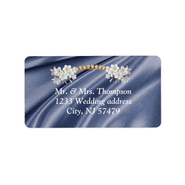 Blue,Ivory,Green,Gold Silk & Pearls Wedding Labels (Front)