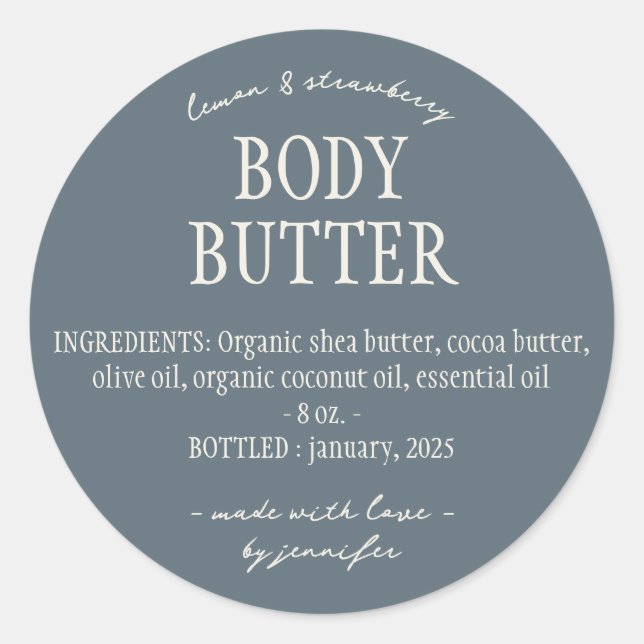 Blue Ivory Homemade Body Butter Ingredients Classic Round Sticker (Front)