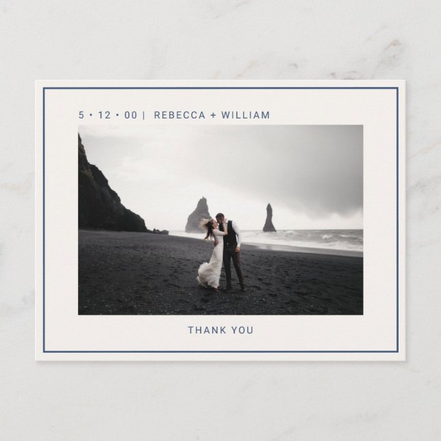 Blue Ivory Photo Wedding Thank You Postcard (Front)