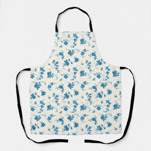 Blue Ivory Rococo Elegant Floral Apron