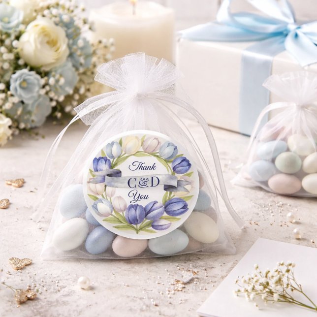 Blue  Ivory Tulip Wedding Thank You Favour Label (Creator Uploaded)