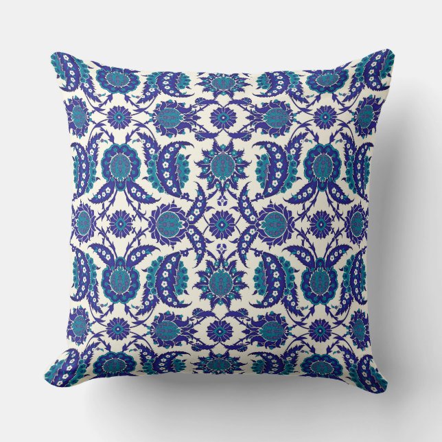 Blue Iznik Floral Pattern Cushion (Front)