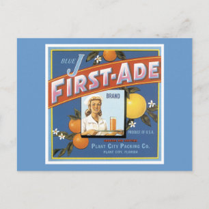 Blue J First-Ade Orange Vintage Label Postcard