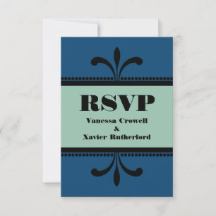 Blue/Jade Fancy Art Deco RSVP Card
