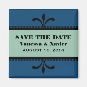 Blue/Jade Fancy Art Deco Save the Date Magnet