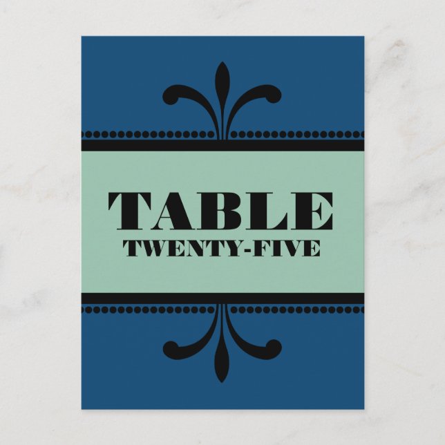 Blue/Jade Fancy Art Deco Table Number Postcard (Front)