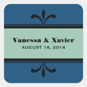 Blue/Jade Fancy Art Deco Wedding Stickers