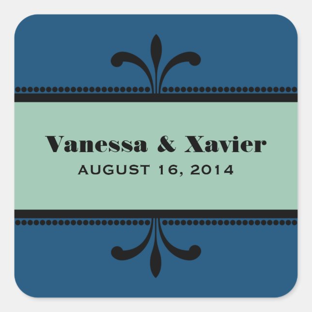 Blue/Jade Fancy Art Deco Wedding Stickers (Front)