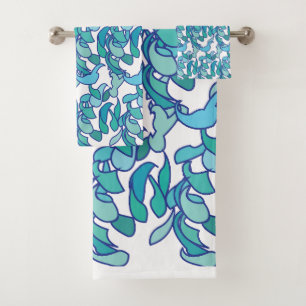 Blue Jade Vine Flower Floral Bath Towel Set