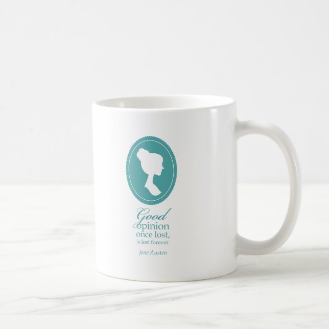 Blue Jane Austen Good Opinion Lost Quote Gift Coffee Mug (Right)