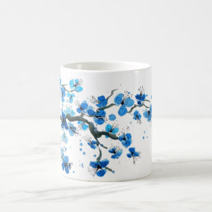 Blue Japanese Blossoms Watercolor Coffee Mug