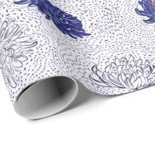 Blue Japanese Flower pattern Wrapping Paper