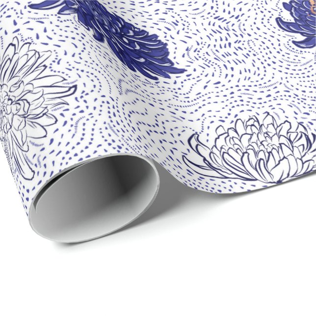 Blue Japanese Flower pattern Wrapping Paper (Roll Corner)
