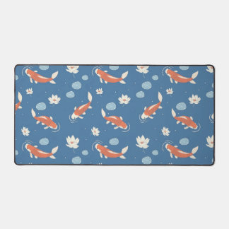 Blue Japanese Koi Fish and Lotus Pond Design  Desk Mat