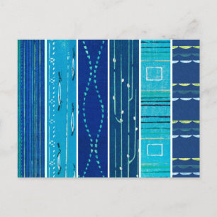 Blue Japanese Woodblock Textile Patterns Postcard