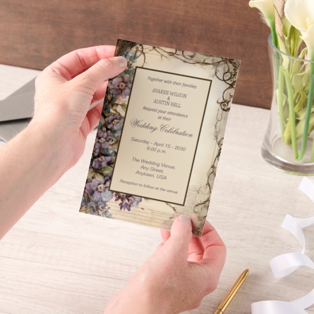 Blue Jasmine Floral Framed  Vellum Invitations (Handheld)