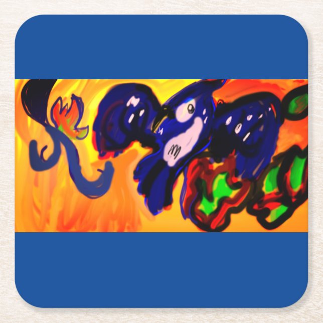 Blue Jay Autumn Gold  Magnet Save The Date Square Paper Coaster (Front)