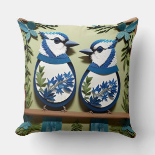 🌸 Blue Jay Bird Artistic Nature Decor 🐦 Cushion